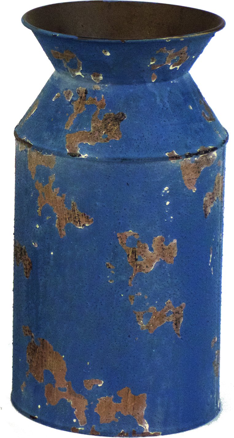 HJTS17115B 9.65" Old Fashioned Distressed Vintage Blue Milk Can