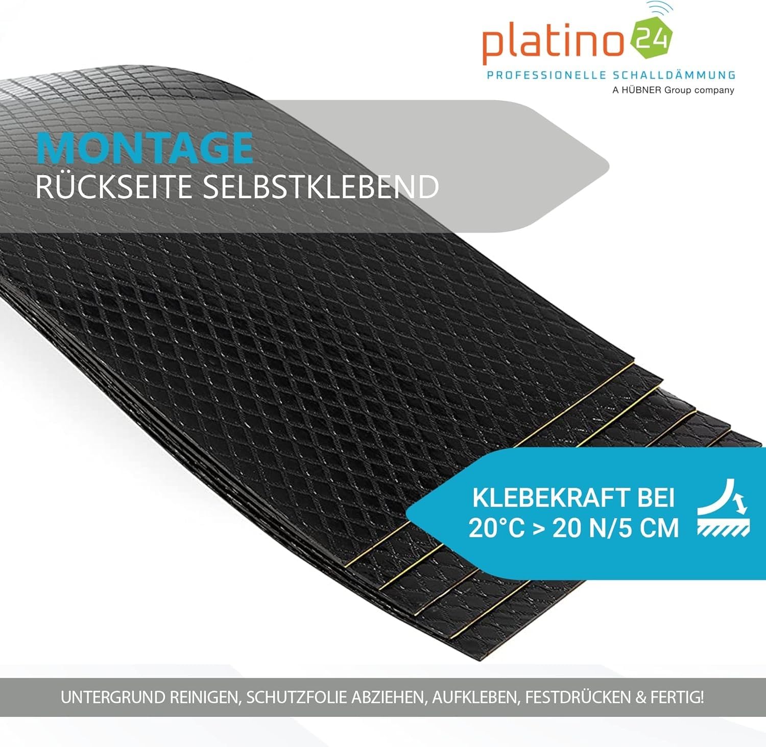 platino24 Bitumenmatten 80er Set – 250x100x5,5mm – Kfz Kompakt Premium | Schall- und Vibrationsdämmung für Blechteile – Temperaturbeständig – Montage ohne Werkzeug mit selbstklebender Rückseite