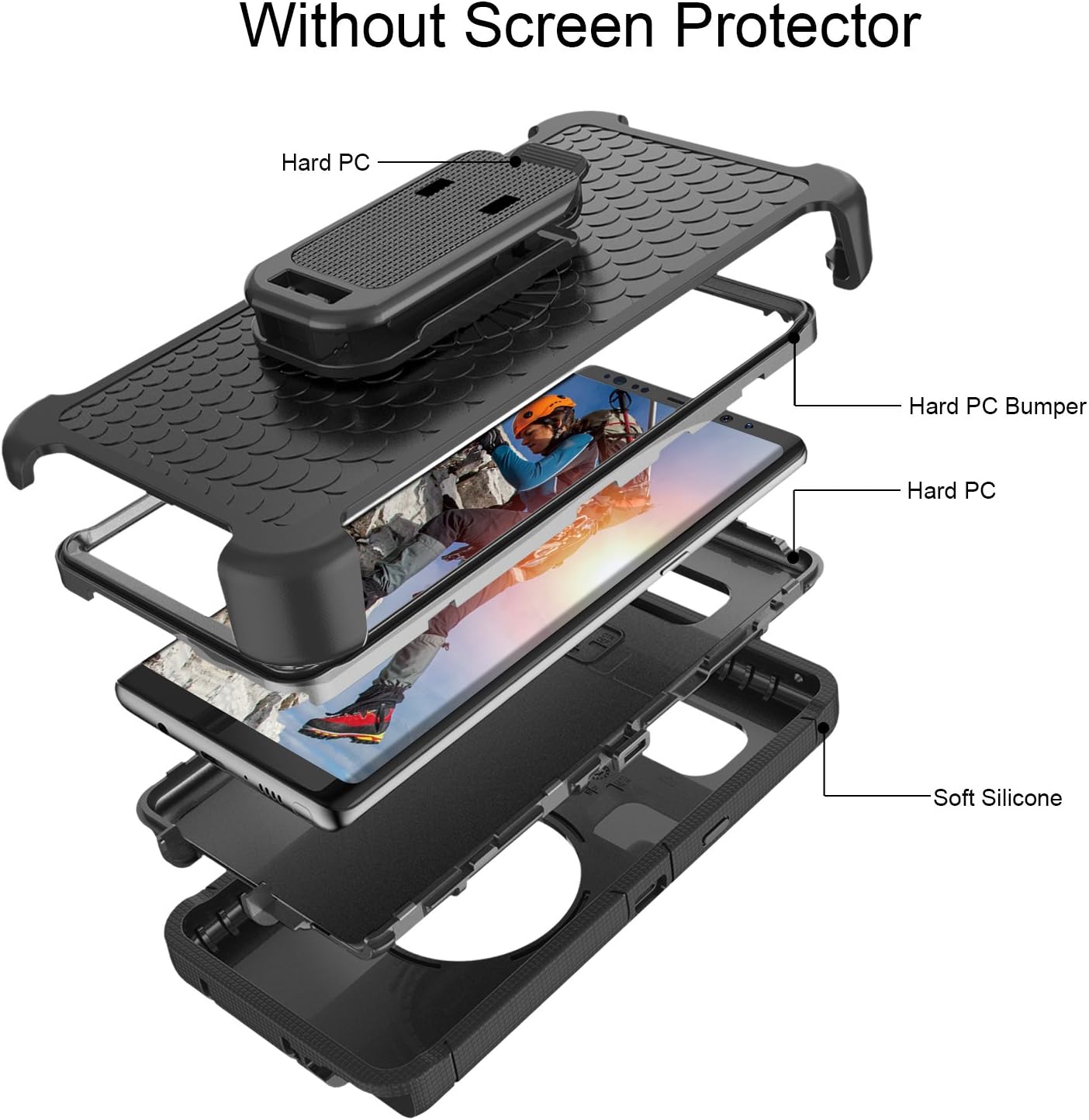 Galaxy Note 8 Case Belt Clip, BENTOBEN Heavy Duty Shockproof Kickstand Swivel Belt Clip Full Body Rugged Bumper Hybrid Holster Protective Case for Samsung Galaxy Note 8, Black