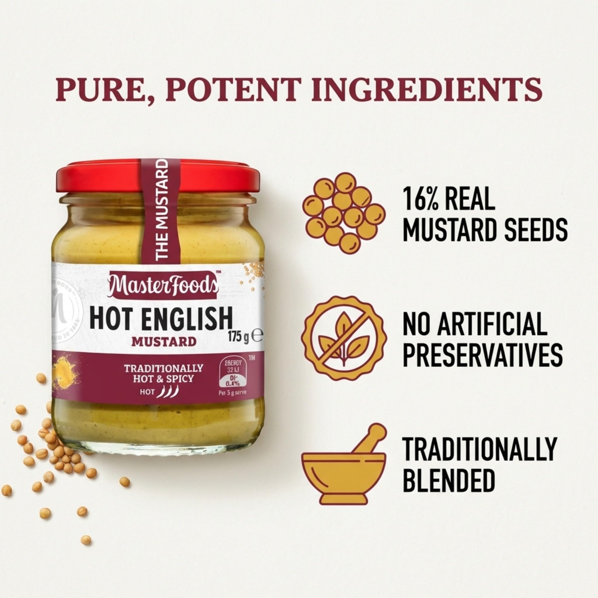 MasterFoods Mustard English Hot, 175g Jar : Amazon.sg: Grocery