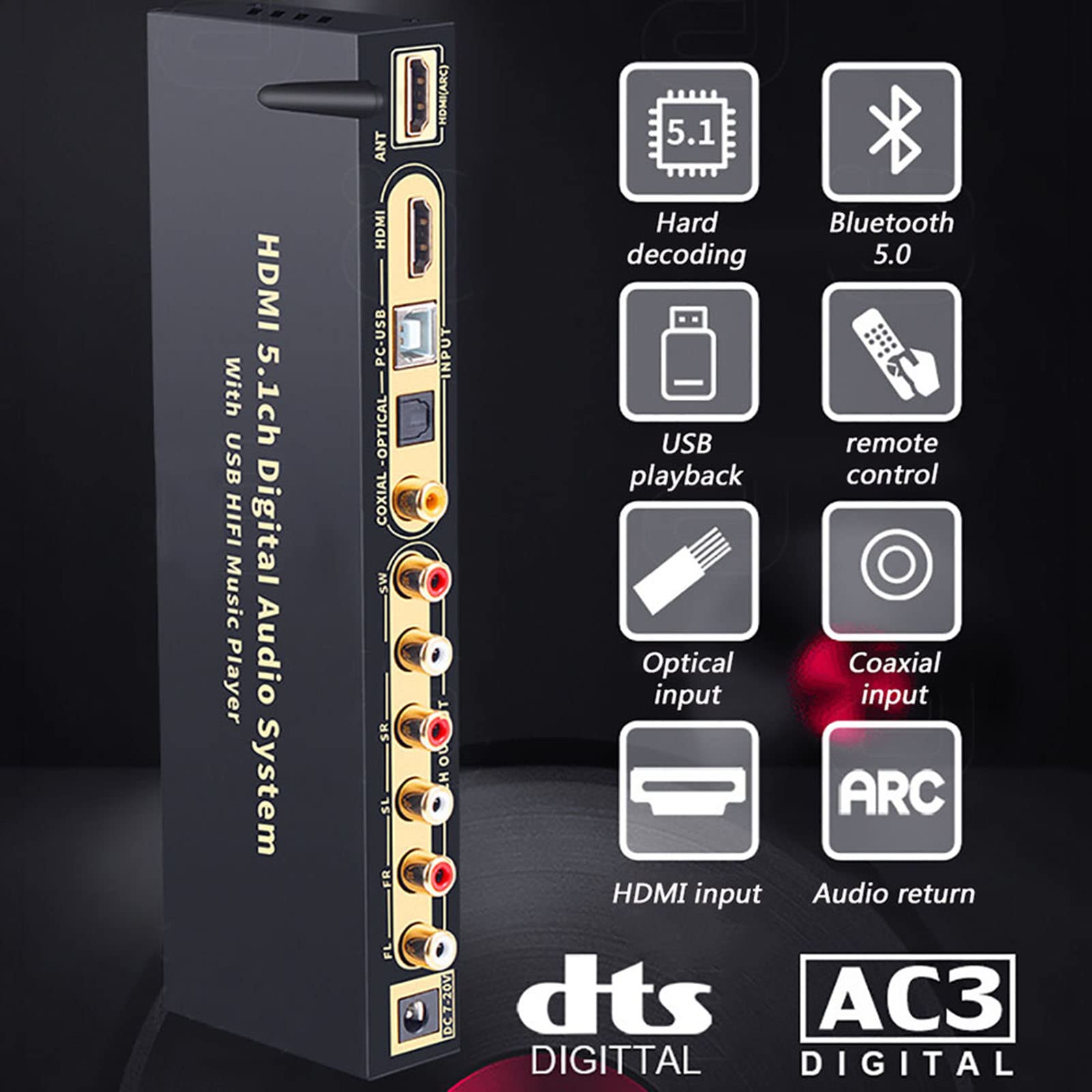 Audio-Decoder, Digital-Analog-Wandler, Audio-Konverter, DTS Dolby Hard Decoding, U Disk HDMI Bluetooth 5.0 Fibra Ottica Arc Coassiale, DAC DTS AC3 FLAC Ape 4K*2K Convertitore da HD