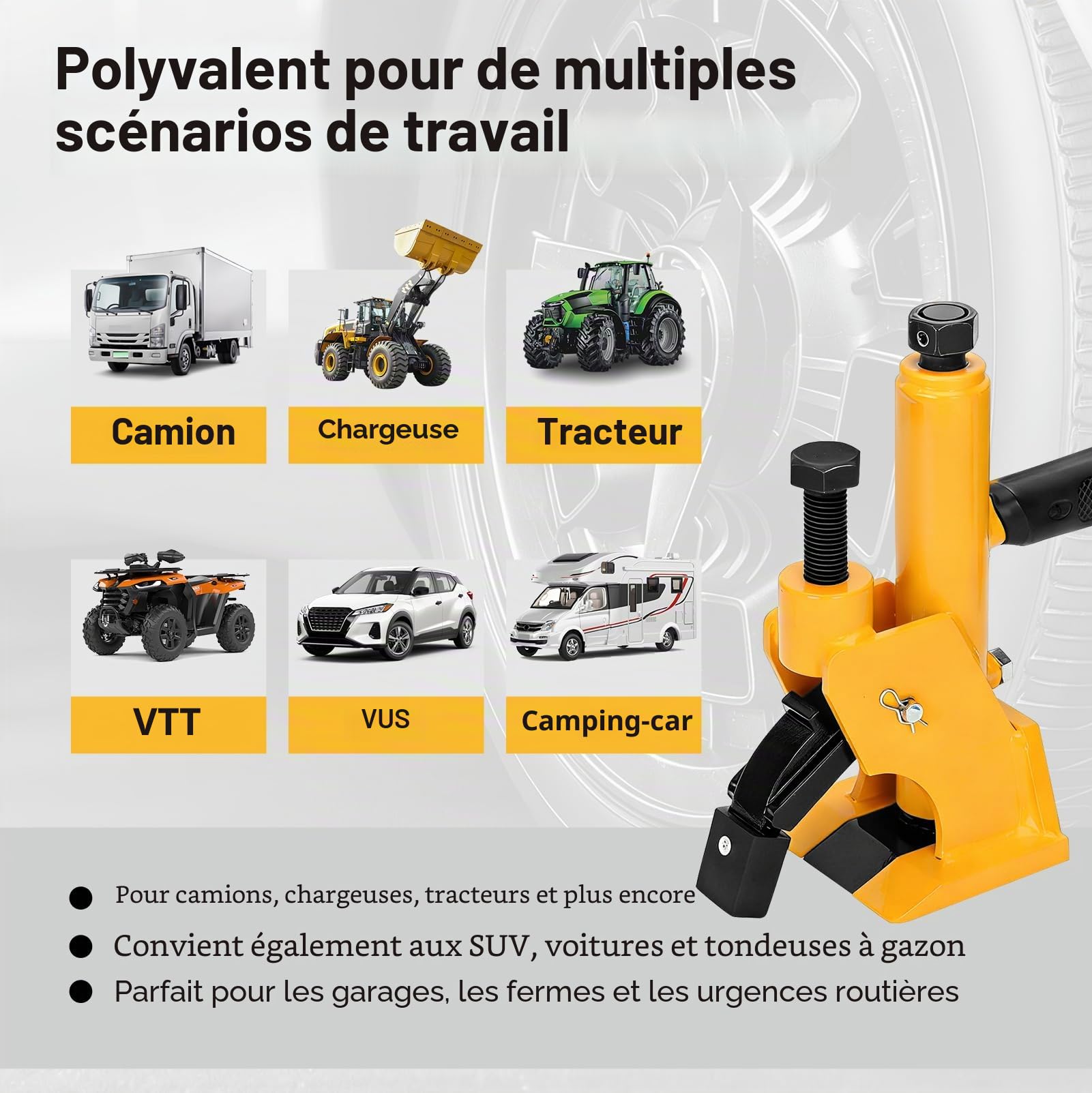 Outil de démontage manuel pour pneus de 38" à 42", outil de changement de pneu de camion, tracteur, structure en acier renforcé, avec patins en caoutchouc antidérapants, portable