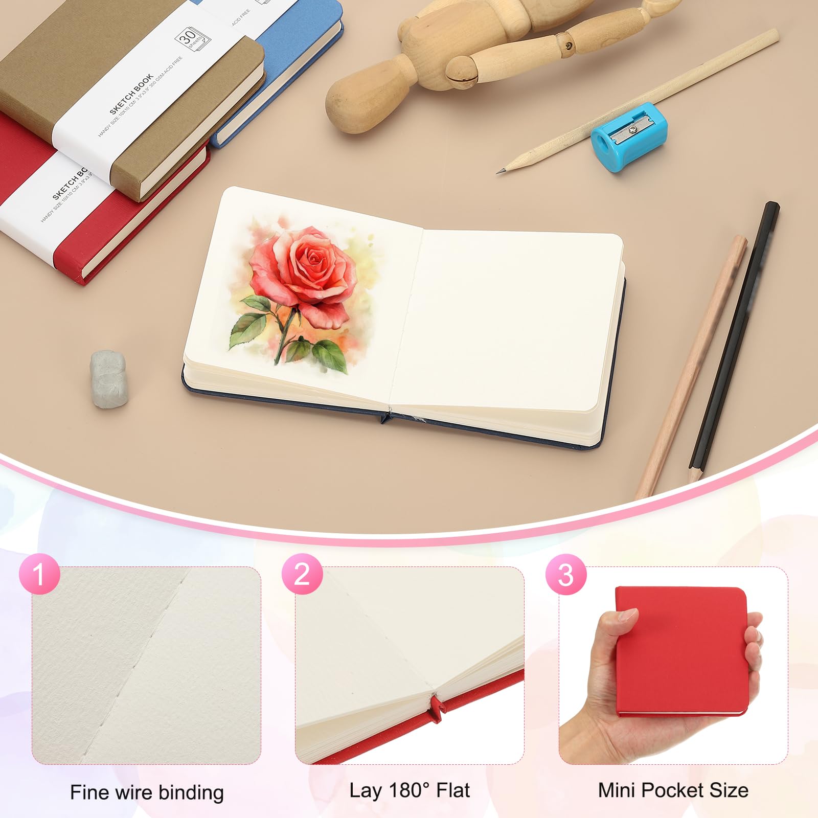PATIKIL 4x4" Watercolor Paper Sketchbook - Image 3