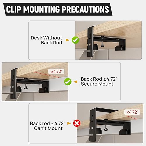 Miniatura 5 de Bandeja de gestión de cables debajo del escritorio, bandeja de gestión de cables de escritorio sin taladros, organizador de cables de 27.5 pulgadas