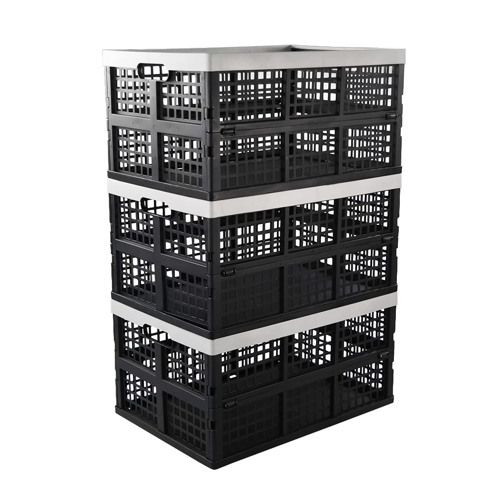 Uumitty 42L Collapsible Milk Crates 3 Packs, Stackable Storage Baskets with Handles, Folding Storage Containers for Organizing Tools, Books, Food,