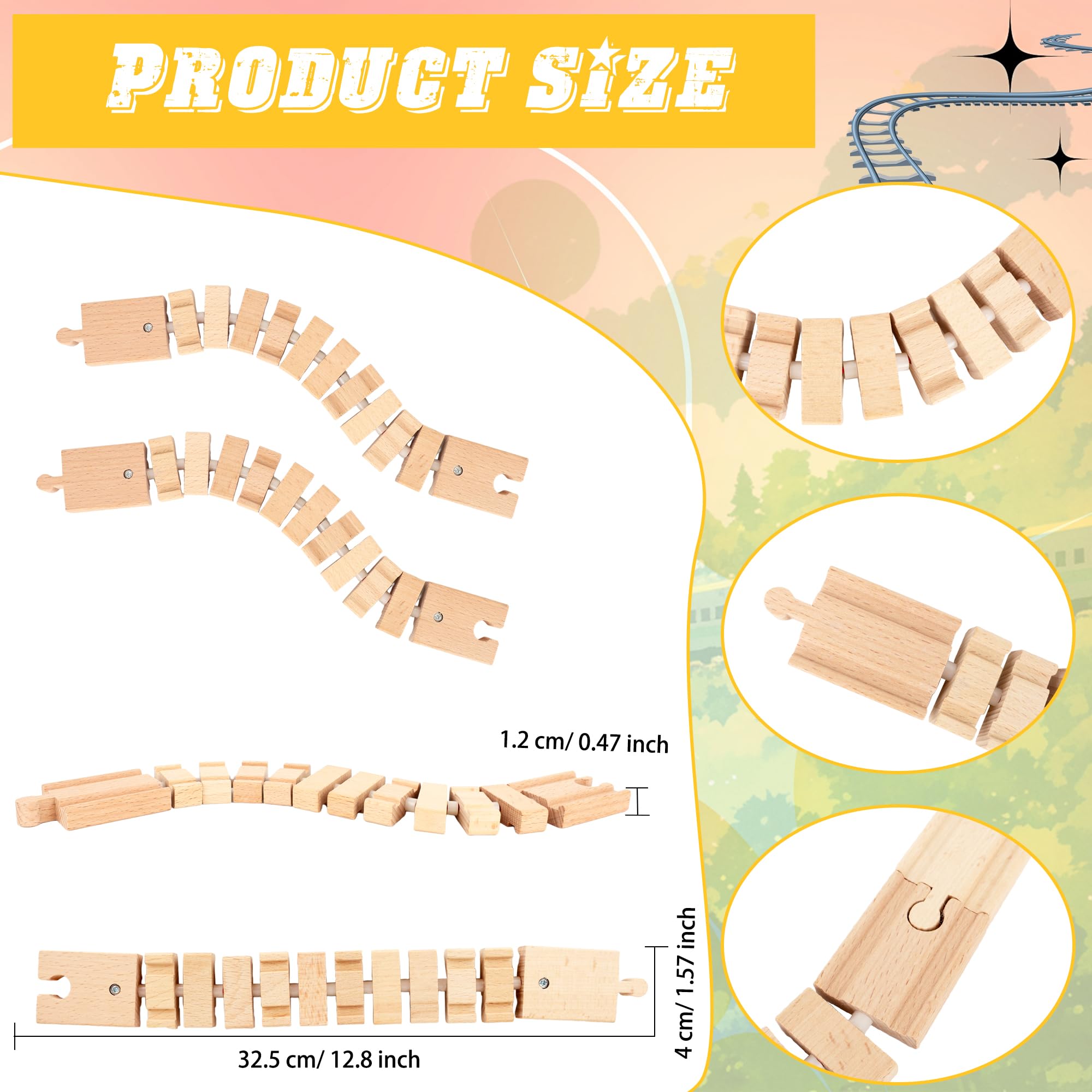 4 Pack Wooden Train Track Wood Train Track Expansion Packs Wooden Train Track Accessories Compatible with Major Train Railway Set