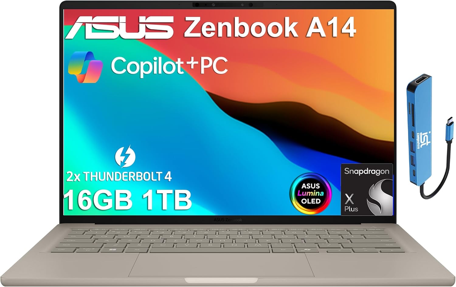 ASUS Zenbook 14 AI Business Laptop (14″ FHD+ OLED, Snapdragon X Plus (>Intel i7-…