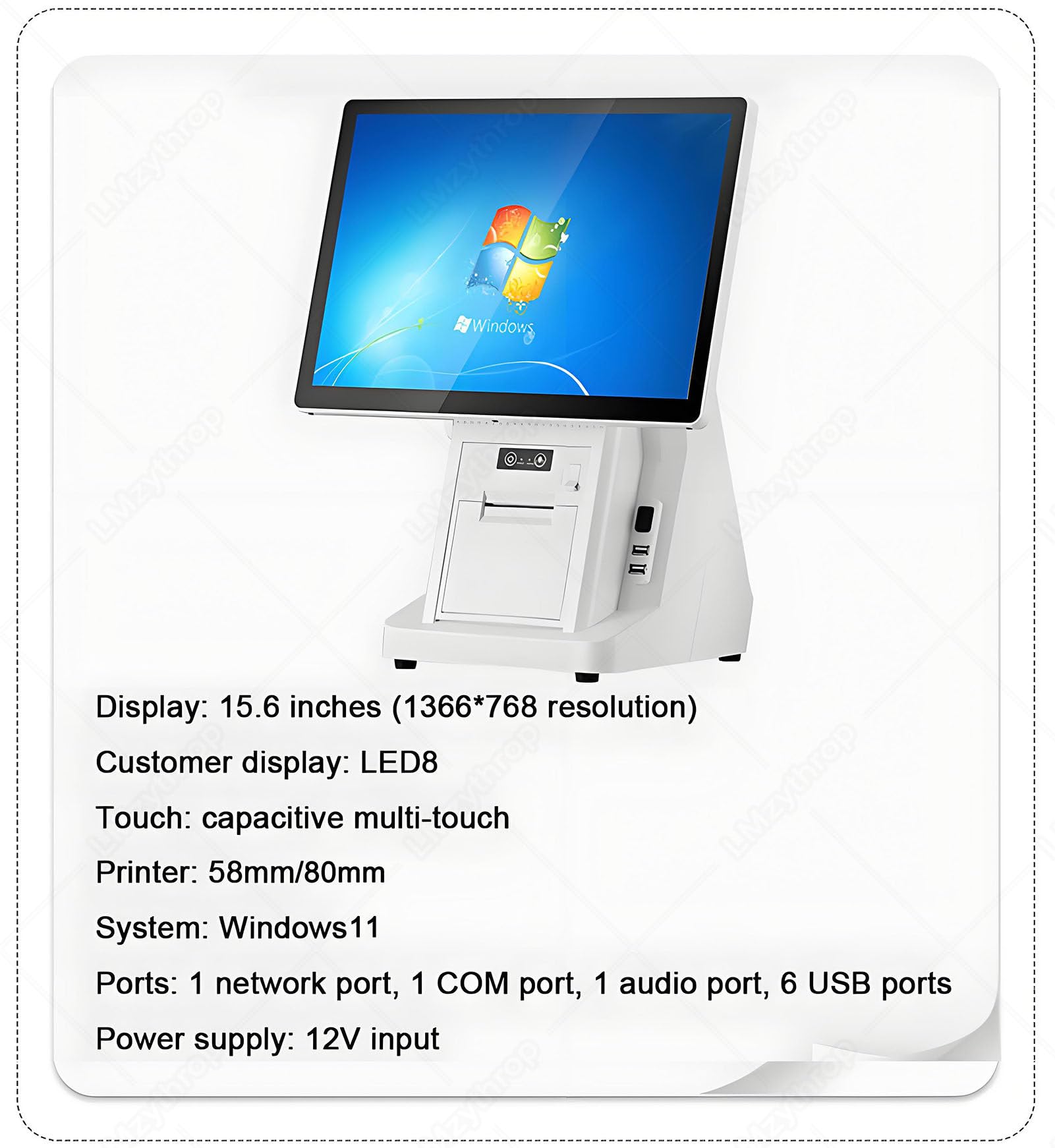 Kasy Fiskalne z Drukarką ParaGOnów I Wieloma Portami,Kasy Fiskalnej SingleScreen-80mmPrinter | 8+256GB,‌15,6-Calowy Ekran Dotykowy,Kasy Fiskalnej dla Sklepów Spożywczych,Odzieżowych,Restauracji