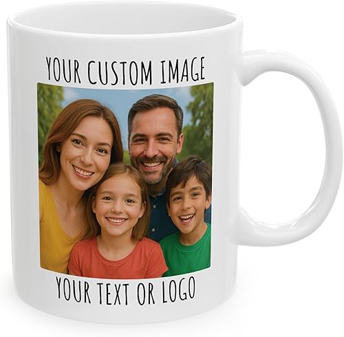 Taza de cerámica, 11 onzas, personalizada con imagen, texto, logotipo, perfecta para té, café, regalo personalizado