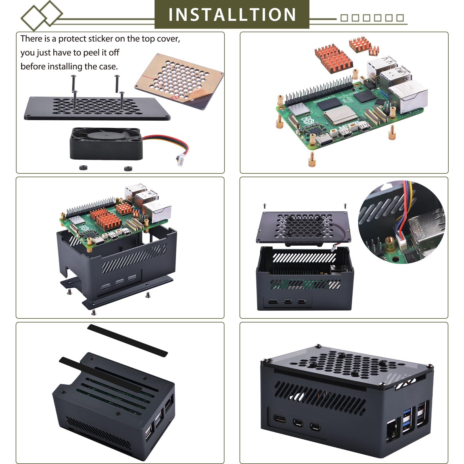 GeeekPi Raspberry Pi 5 Aluminium Case, Support PCIe M.2 NVMe SSD Shield Top X1001 / X1000 / N04 /N05 & Raspberry Pi 5 Active Cooler