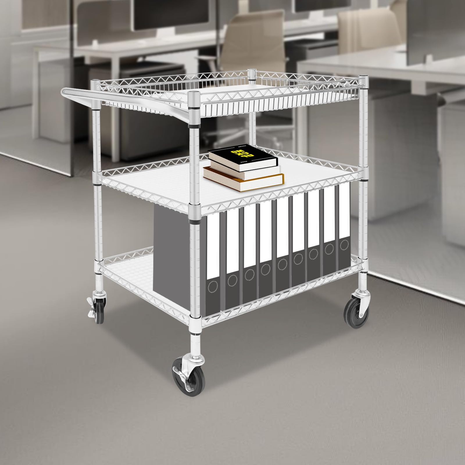 Carro de servicio con ruedas, 76 x 46 x 82,6 cm, 3 estantes, carro de transporte, capacidad de carga de 450 kg, para restaurantes, cocinas u hoteles