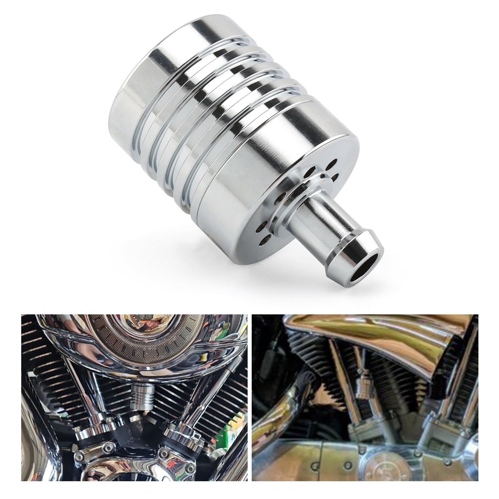 Reniflard de moteur ventilé, carter de vilebrequin, collecteur d'huile de boîte de vitesses, adapté aux Harley Custom en aluminium Crankcase Ventilation System PCV System Oil(Chrome)