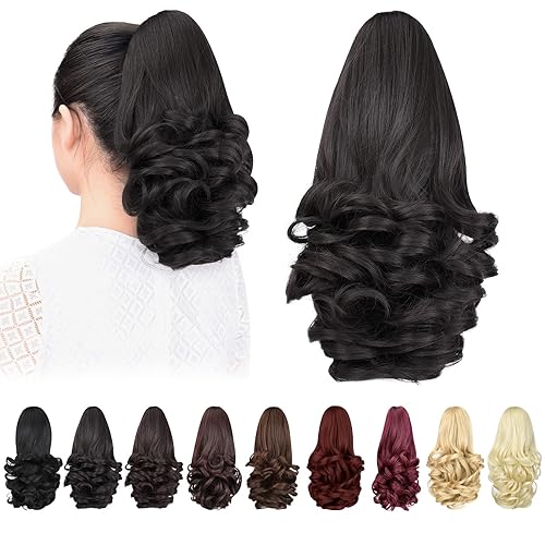 Miniatura 208 de Brown ponytail extension,16" claw clip hair extensions ponytail short curly hair ponytail Extension Natural Looking Synthetic Hairpiece for Women