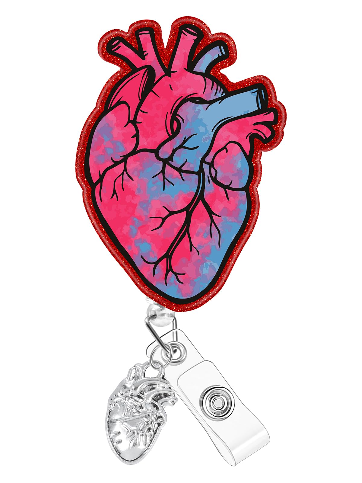 Plifal Cardiac Badge Reel Holder Clip - Funny Heart Retractable ID Name Card Badge Reel with Charm Alligator Clip, Nurse Nursing Office Medical Worker Student Accessories Gifts — image 1