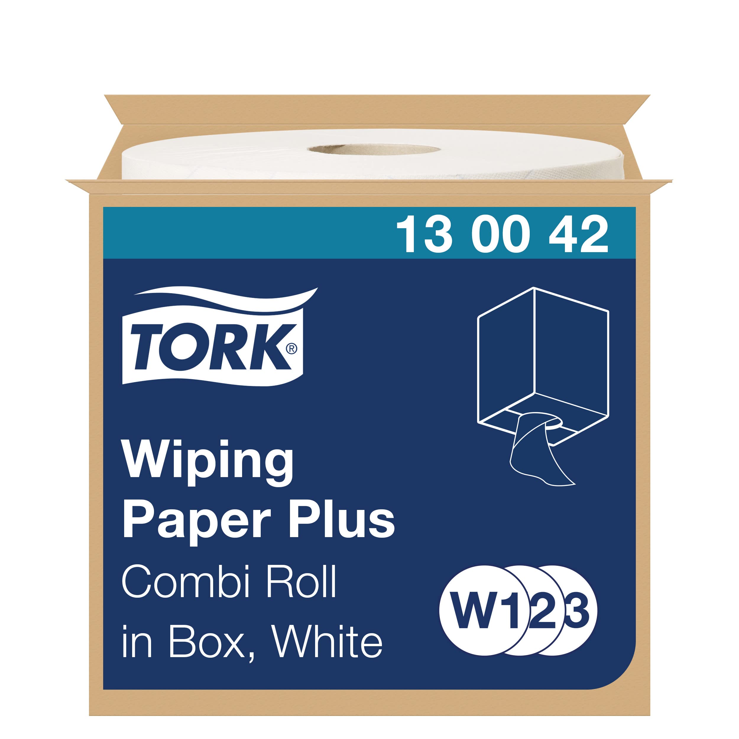 White 2 Ply Premium Wiping Paper Plus - 255 m Combi Roll - Tork 130042