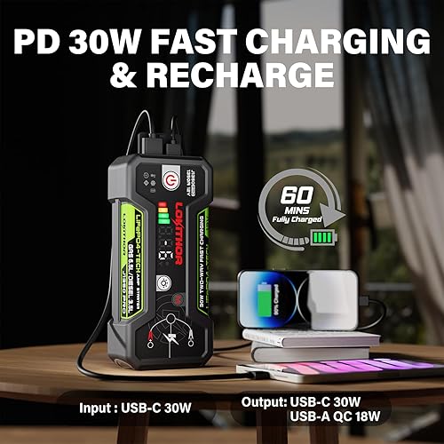 Miniatura 7 de LOKITHOR J1350 PRO Arrancador con ConnectMax, caja de salto LiFePO4 de 1350 amperios para motores de gasolina de 6.5L y 3.5L, arrancador portátil de