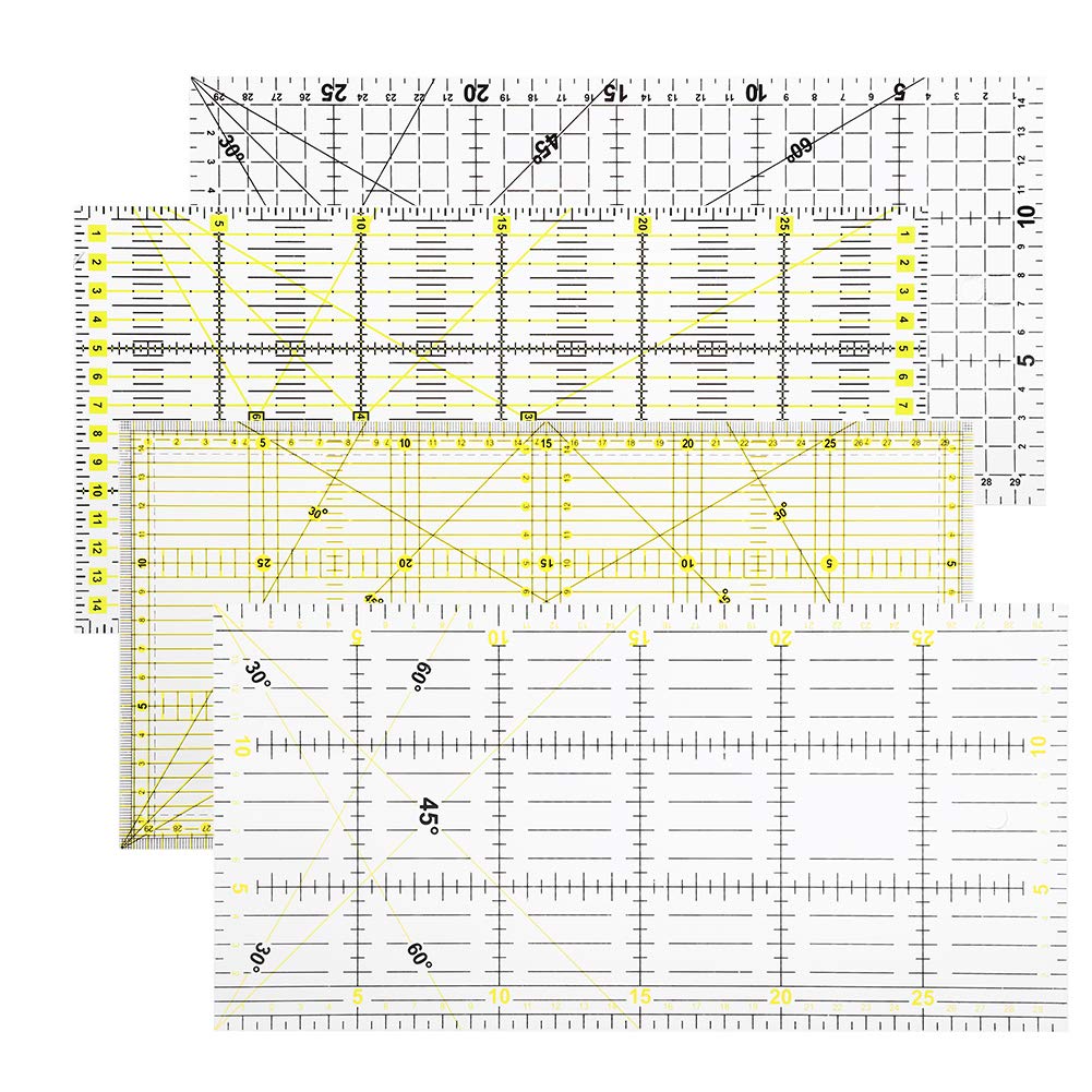 Regla de costura bicolor de 4 piezas, herramienta de medición para costura con líneas de cuadrícula, regla de plástico transparente para manualidades DIY, puntos de dibujo en
