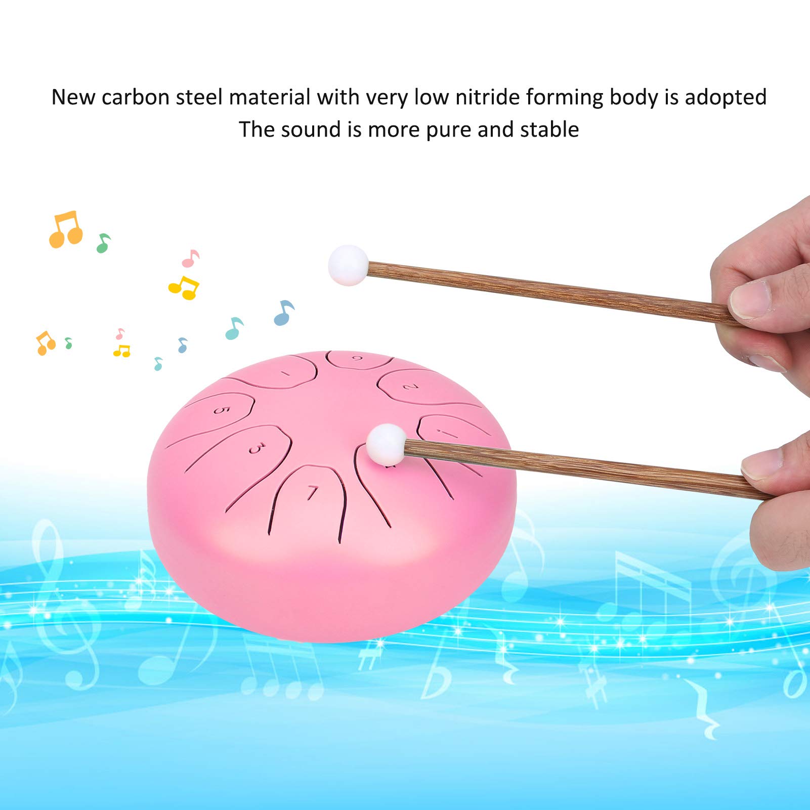 Tamburo Etereo da 5,5 Pollici, Mini Handpan con Lingua in Acciaio, Attrezzatura Musicale Premium per Principianti, Materiale in Acciaio Al Carbonio (Rosa)