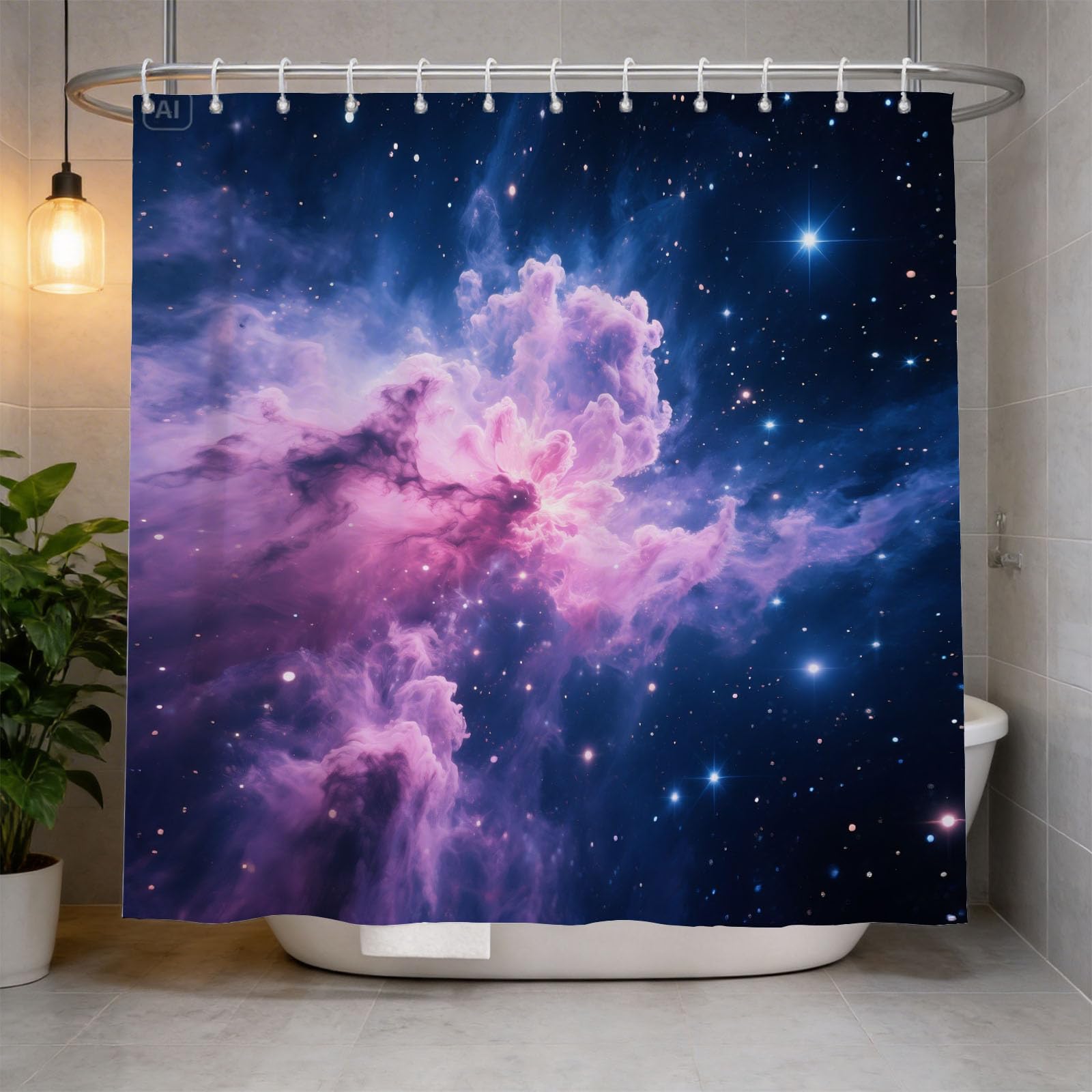 Hongduo 3D Nebula Shower Curtain for Stalls Bathtubs Dreamy Bathroom Decor Shower Curtain Set Polyester Fabric Waterproof 180x180cm/71X71 Inch with Hooks