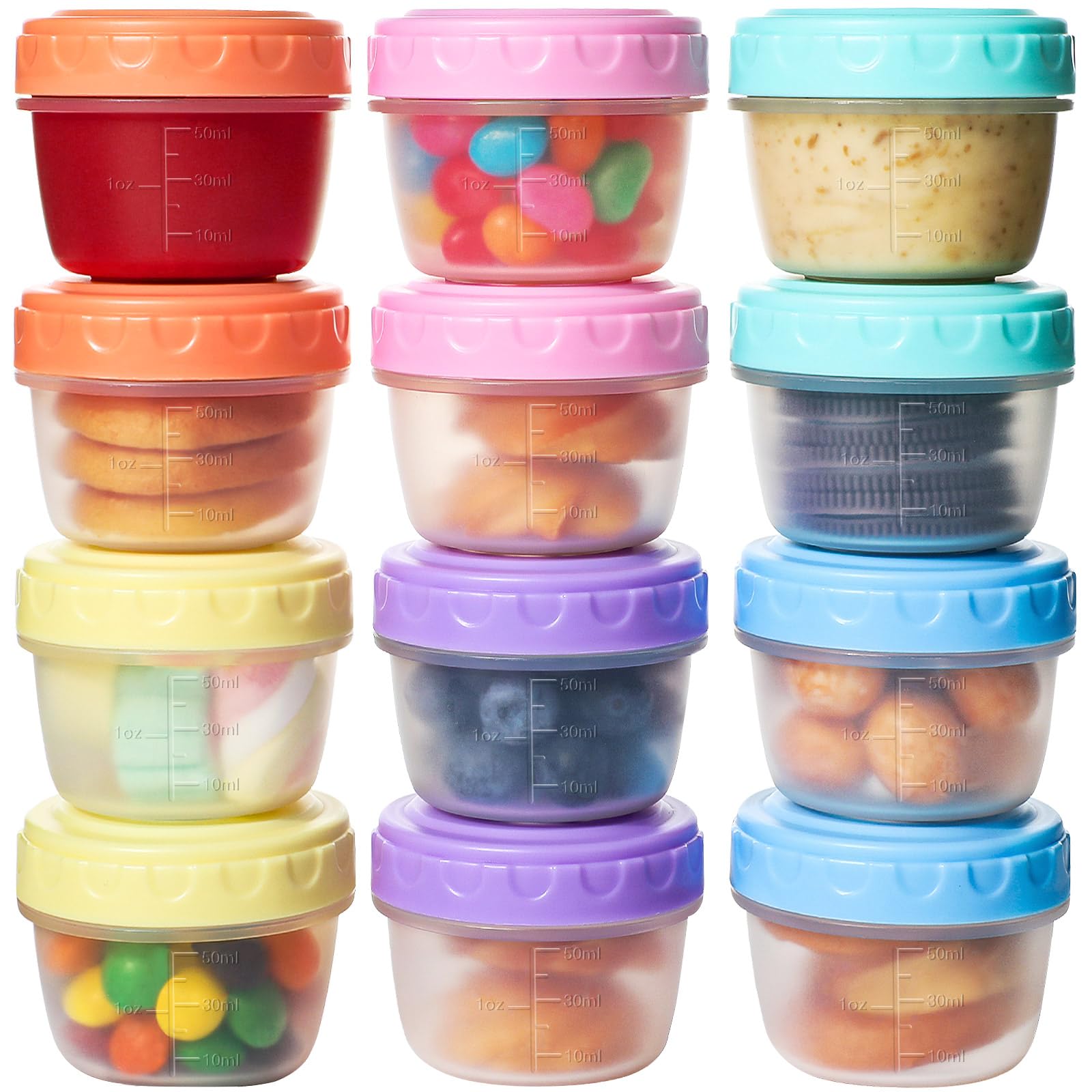Surflyee 12PCS Sauce Containers with Lids, 50ML Reusable Small Sauce Pots