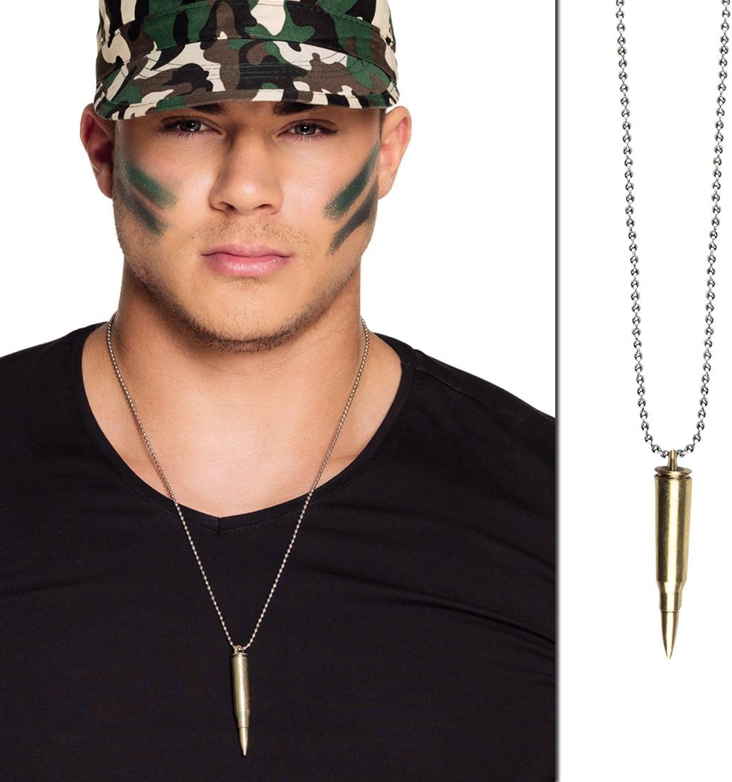 Amakando Army Necklace Cartridge | Necklace with a Bullet | Soldiery Fancy Dress Accessory | Military Costume Jewelry