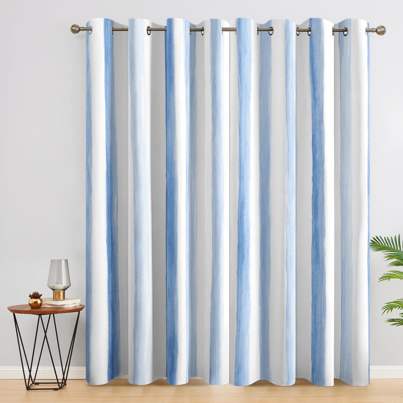 Generisch Blickdichte Vorhänge Vertikal Gestreift Muster, H 245 x B 140 2er Set - Blau Weiß Streifen Fenster Gardinen mit Ösen, 245 cm Lang Curtains Wohnzimmer Schlafzimmer Deko YS233