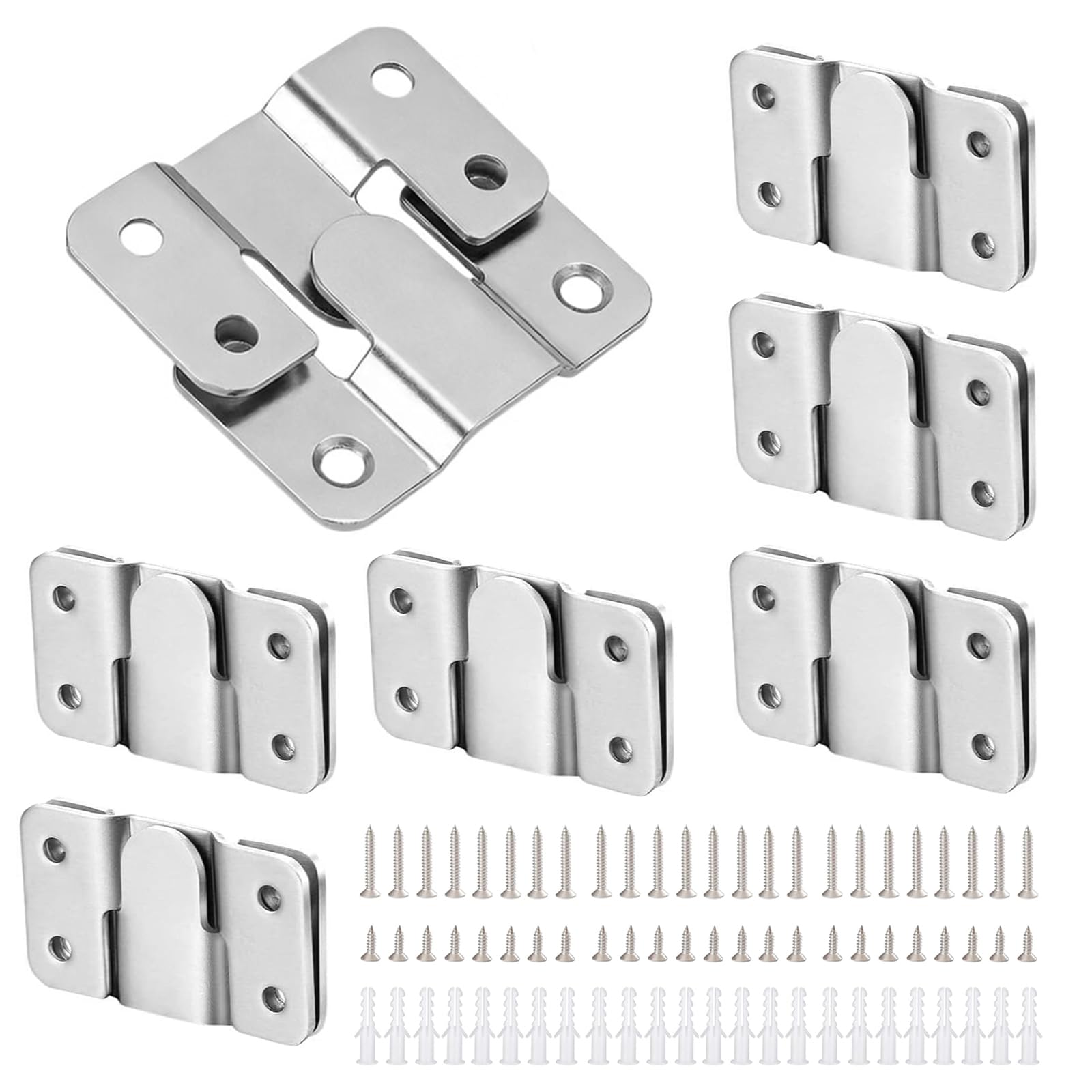 6 Pairs Picture Hooks for Hard Walls, Interlocking Flush Mount Bracket with Screws, Stainless Steel Wall Mount Hanger Hanging for Picture Display, Mirrors, Art Gallery