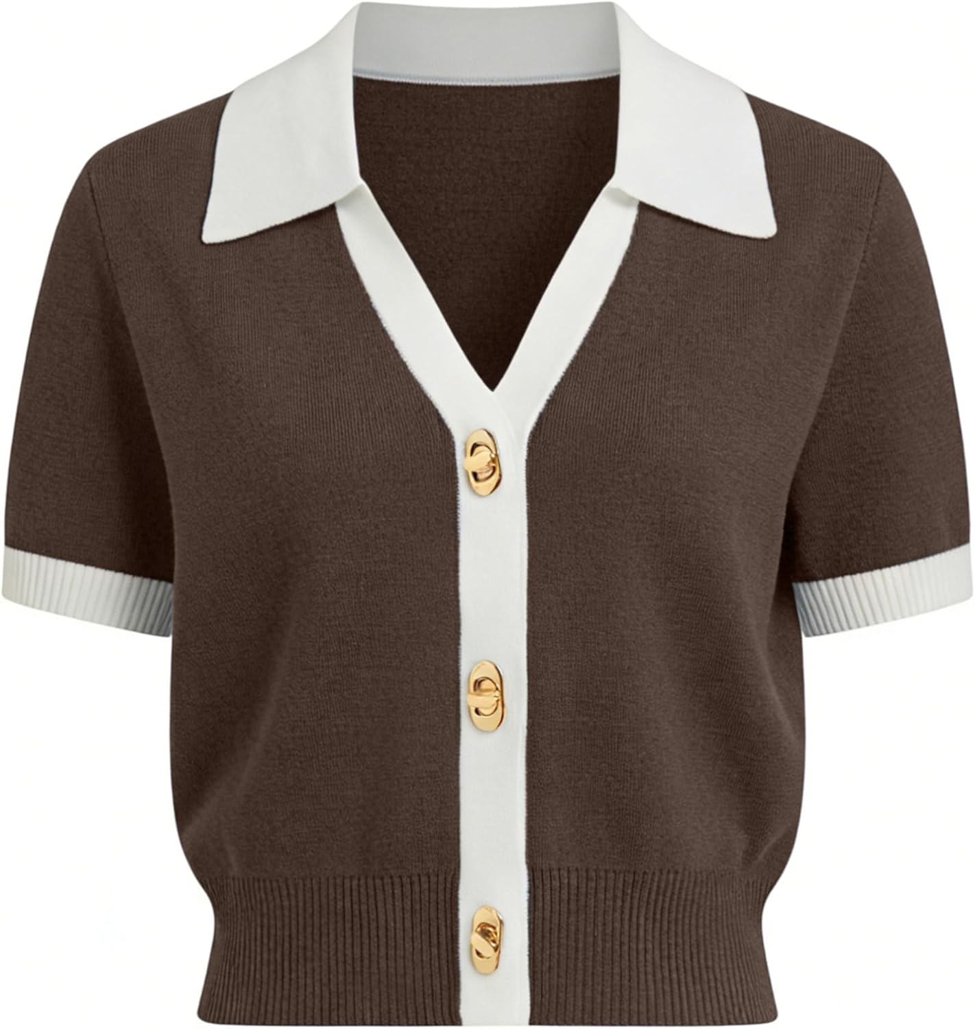 Dqbeng Womens Short Sleeve Cardigan Knit V Neck Collared Shirts Button Up Summer Lightweight Business Casual Tops