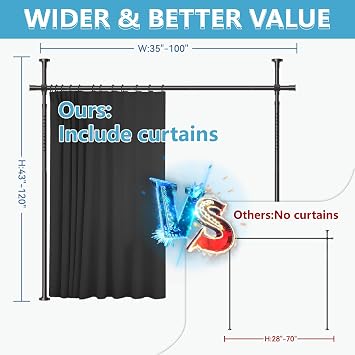 JILRON No-Drill Room Divider Curtain Set: Includes 106