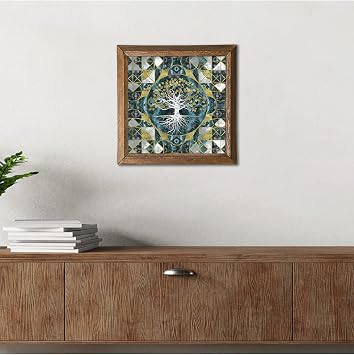 Pinecone Hayat Ağacı Taş Duvar Tablosu - Ahşap Çerçeveli Taş Tablo - 25x25 cm - Dekoratif Duvar Sanatı - Modern Ev ve Ofis Duvar Dekoru W1-238