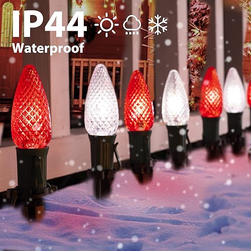 Miniatura 2 de Luces LED C9 de Navidad para exteriores con estacas, 25.7 pies, 20 luces LED C9 de fresa, conectables, inastillables, marcador de luces de camino