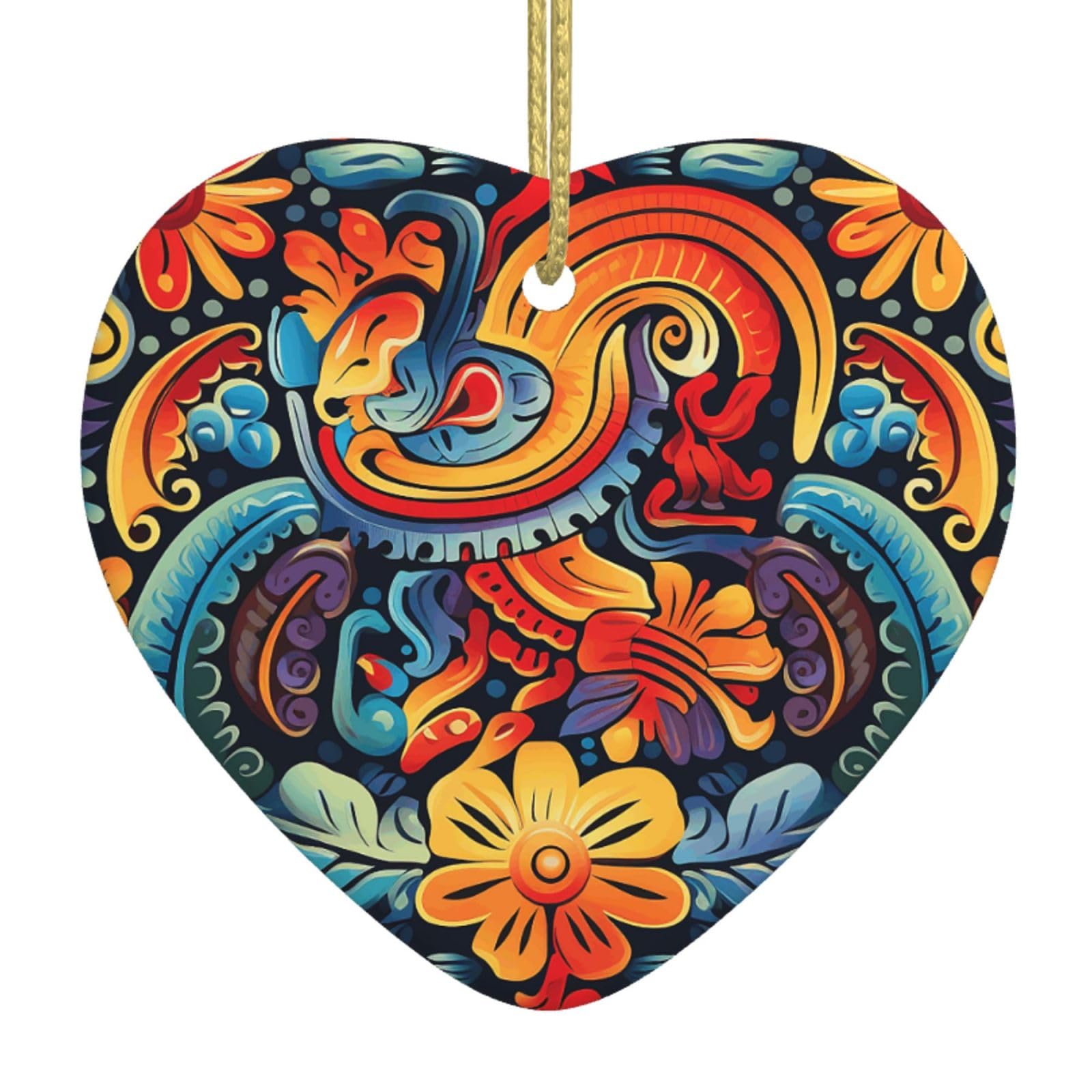 Fodpand Women's White Mexican Christmas Ornaments 2025, Gift Exchange For Men, Collectible Ceramic Ornament Heart Hanging Ornaments For Christmas Tree Decoration