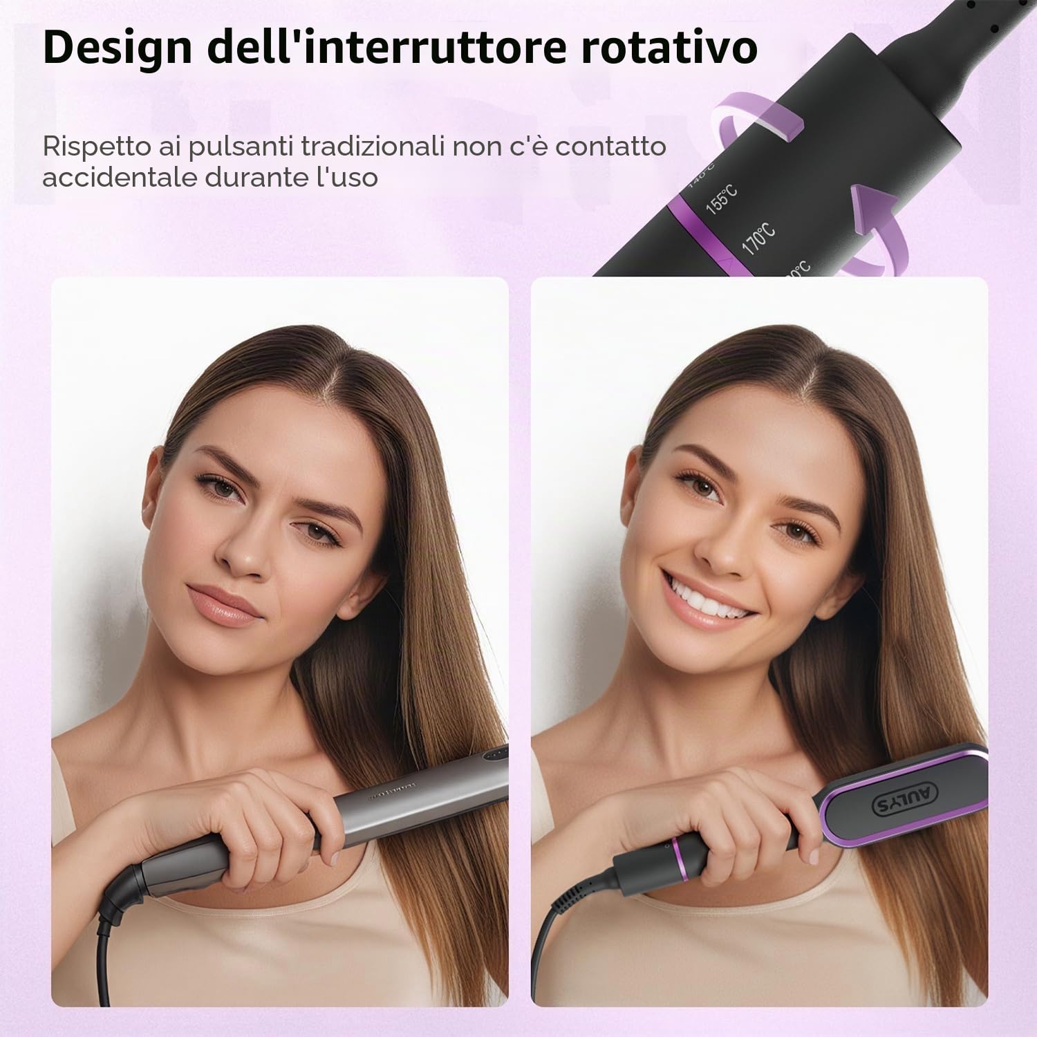 Spazzola Lisciante in Ceramica, Piastra per Capelli con Riscaldamento PTC in 25s, 5 Temperature Regolabili (140–200°C), Anti-Scottatura, Spazzola Termica per Styling Veloce