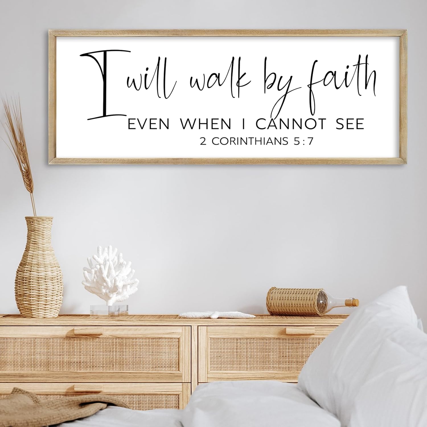 FZMHASLWW I Will Walk By Faith wall Decor 2 Corinthians 5:7 Faith Scripture Sign 32''×12'' Wall Art Hanging (Wood)