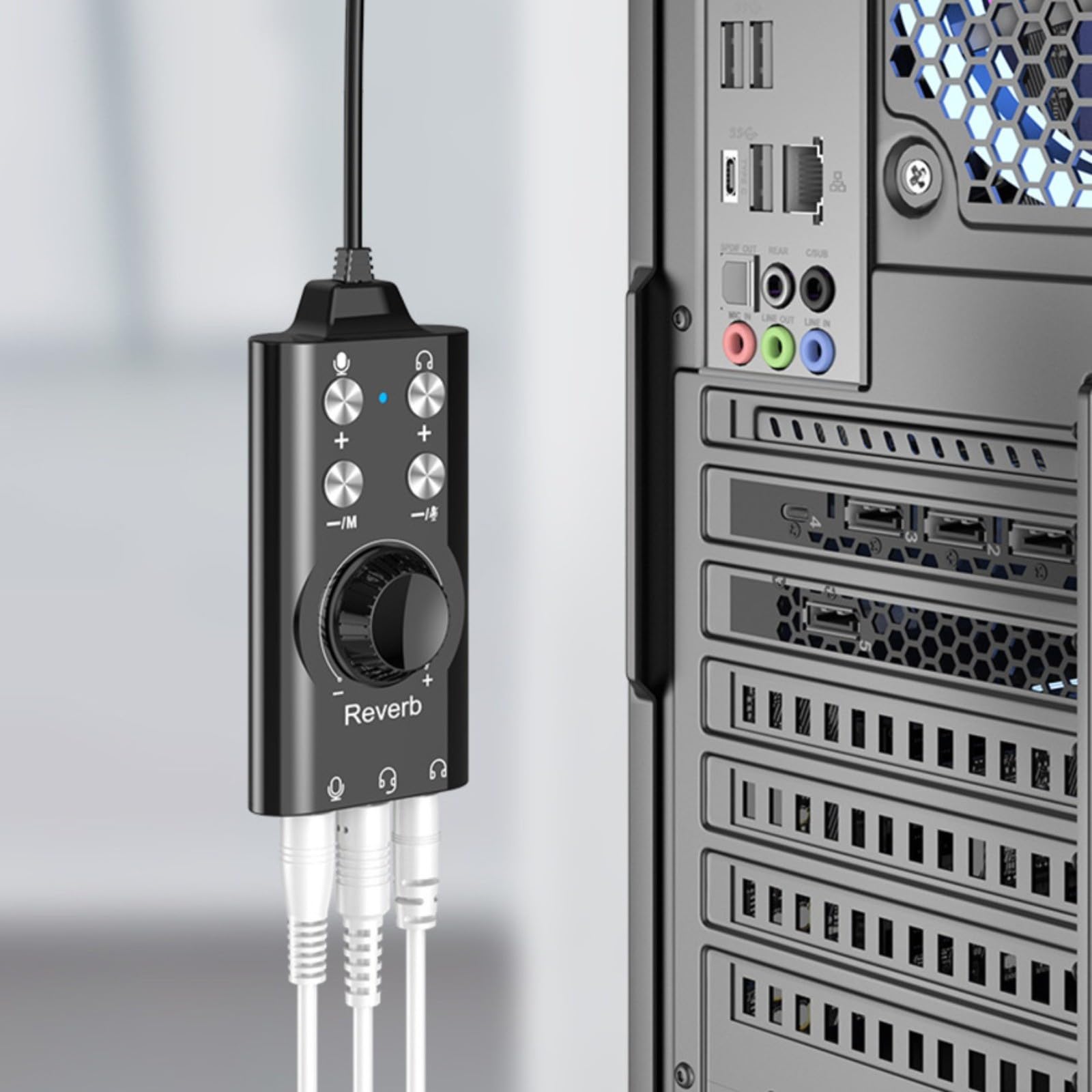 Scheda audio esterna USB/USB-C con surround virtuale 7.1, controllo del volume e adattatore audio da 3,5 mm, per cuffie PC, laptop, desktop, cavo da 200 cm