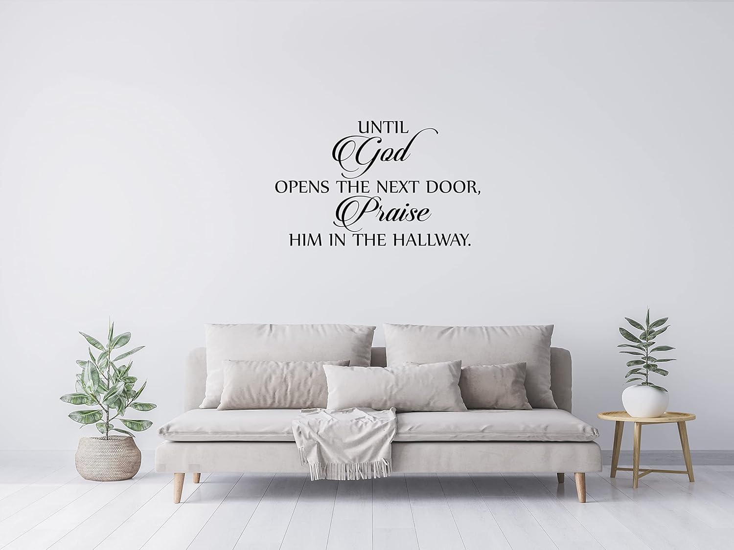 Until God Opens The Door Praise Him In The Hallway Inspirational Bible Wall Decal - Christian Wall Saying - Removable Wall Decal - Living Room Wall Sticker - Family Room Wall Quote Vinyl Decal