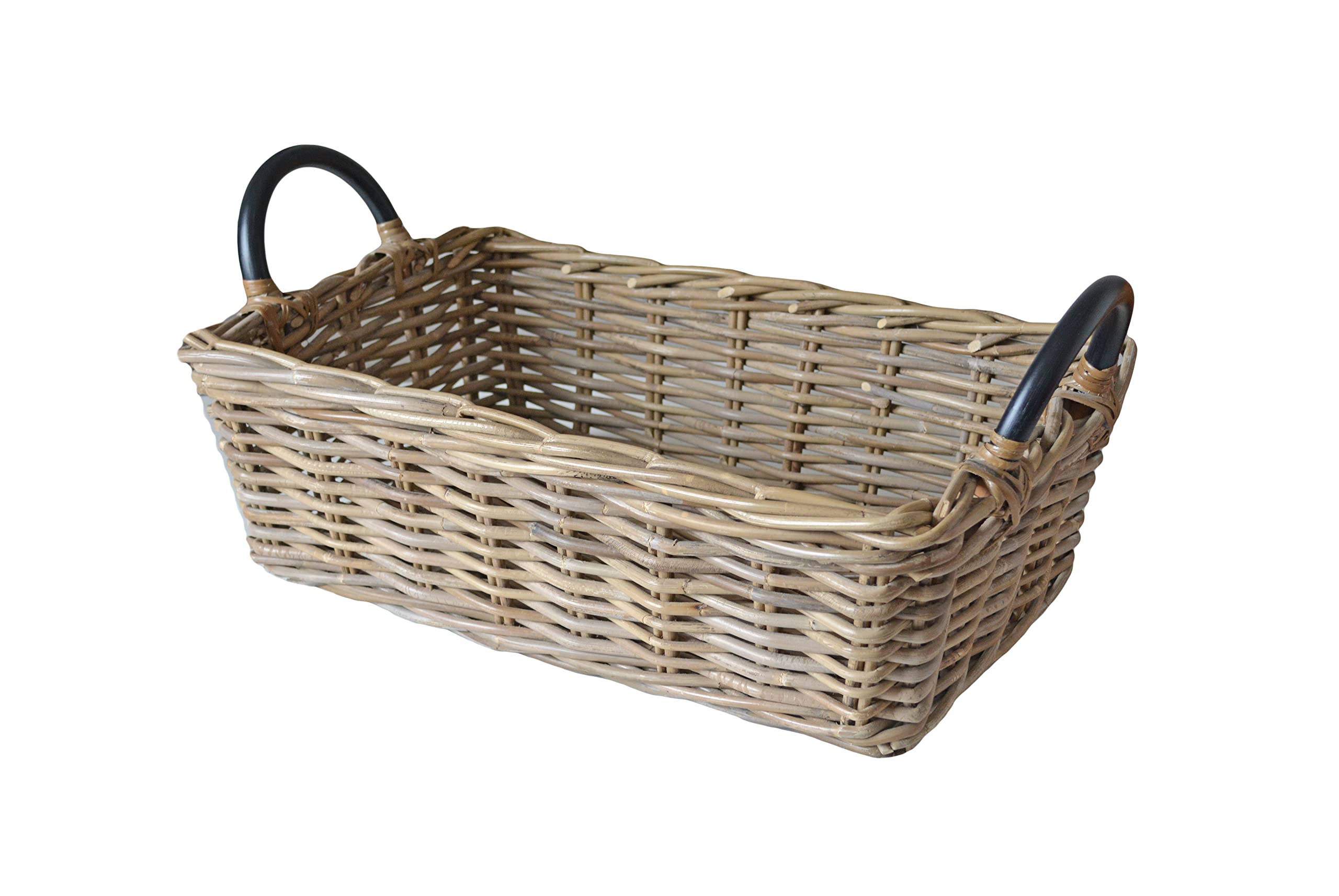 Panier de rangement rectangulaire en rotin naturel B15 Generico avec poignées