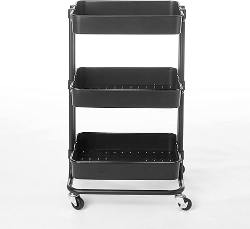 Miniatura 2 de Urban Lifestyle Carrito de almacenamiento con ruedas de plástico de 3 niveles, negro