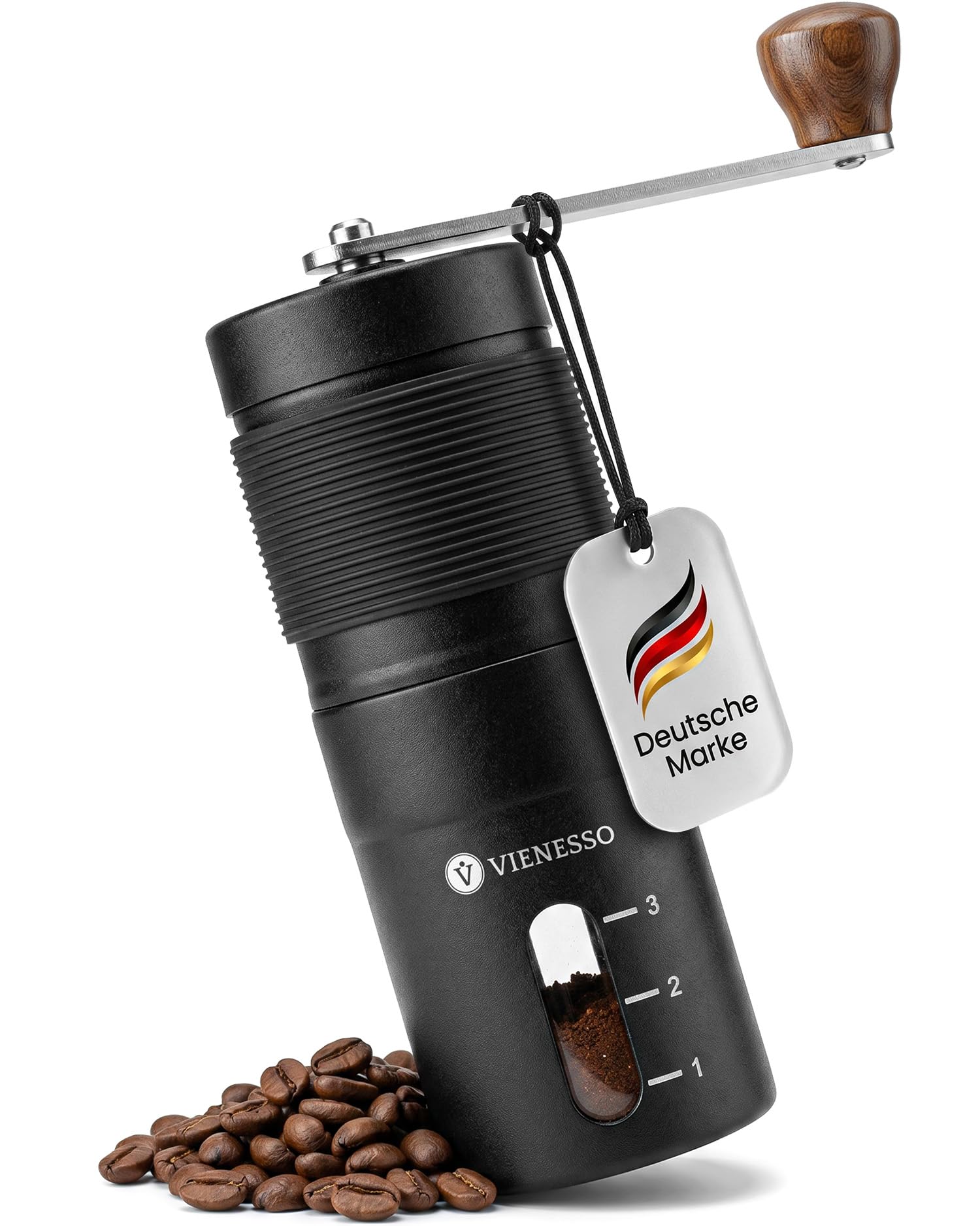 Kaffeemühle manuell stufenlos | Handkaffeemühle mit Keramikmahlwerk & Holzgriff - Coffee Grinder Espressomühle für zu Hause & unterwegs