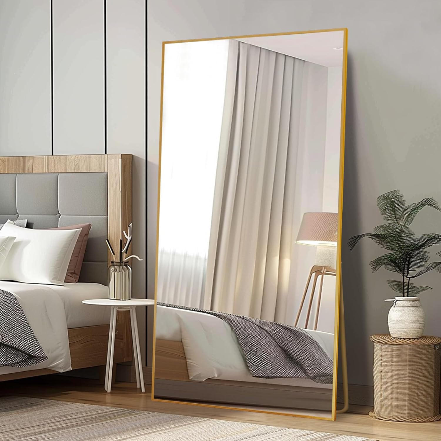LFT HUIMEI2Y Full Length Mirror, 76.4″x37″ Gold Oversized Tempered Floor Mirrors with Stand, Full Body Dressing Mirror Hanging or Leaning with Aluminum Alloy Frame Home Decor for Living Room, Bedroom
