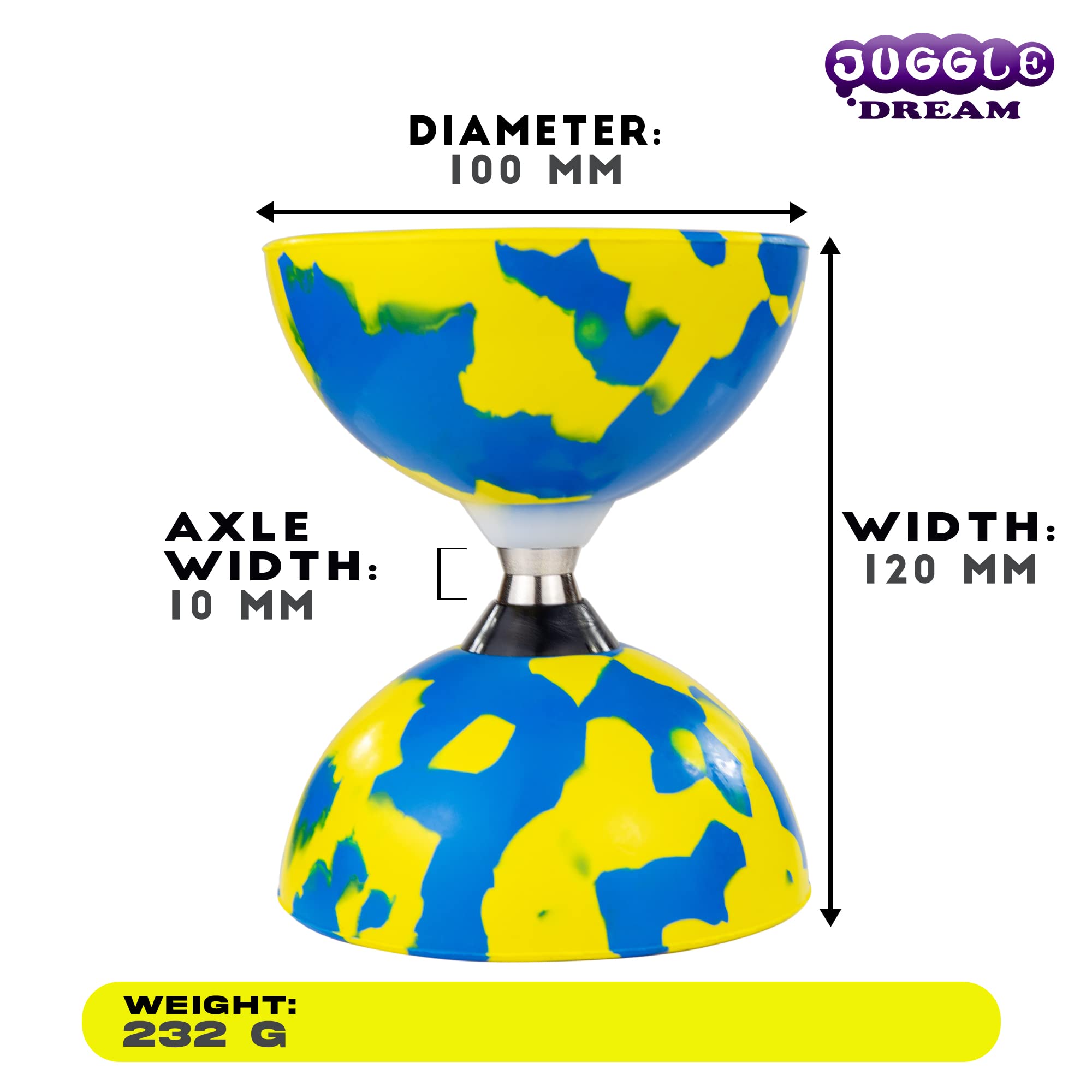 Juggle Dream Jester Diábolo Set para Malabares con Eje de Rodamientos, Palos de Madera y Vídeo de Aprendizaje (Azul/Amarillo)