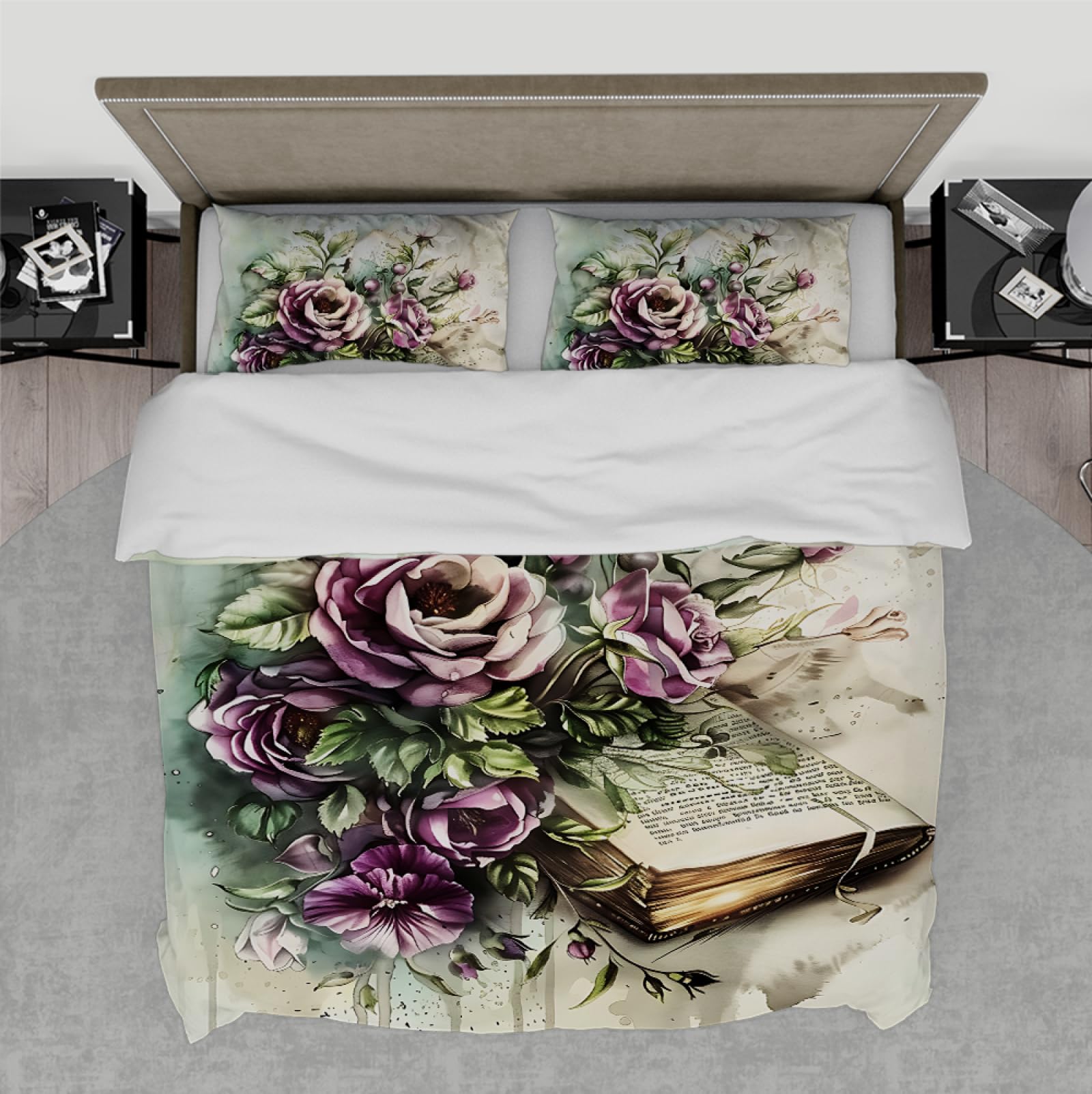 Housse de couette 155x220cm rose romantique et botanique pour lit fille