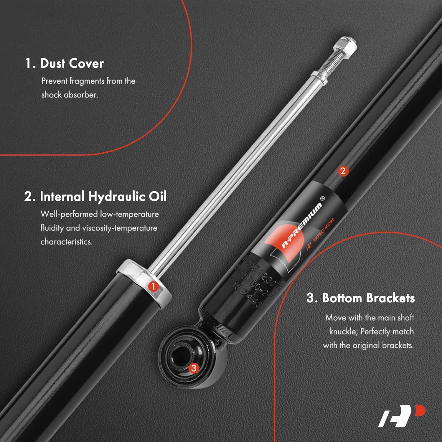 A-Premium Rear Shock Absorber Compatible with Hyundai Sonata [FWD] 2020-2025 & Kia K5 2021-2025, Set of 2