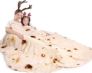 mermaker Burrito Tortilla Taco Blanket 60 inches for Adult Kids, Realistic Tortilla Throw Blanket Funny Gifts for Women Men Teen Boy Girl, Soft Flannel Food Blanket for Christmas Birthday Gifts-Beige