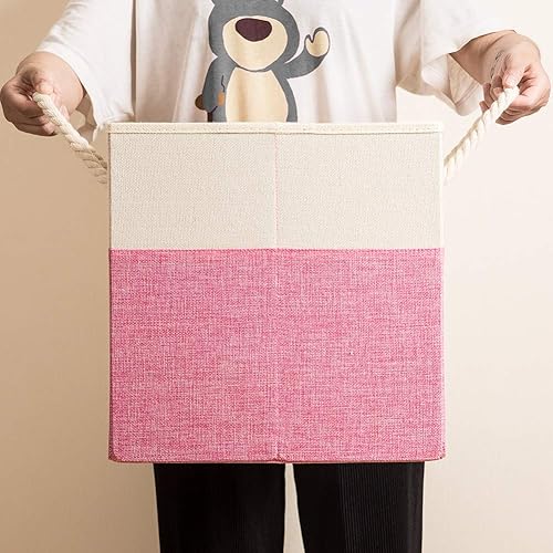 Miniatura 7 de PRANDOM Contenedores plegables grandes de almacenamiento de 13 x 13 pulgadas paquete de 2 cestas de almacenamiento de tela de lino, cubos con asas