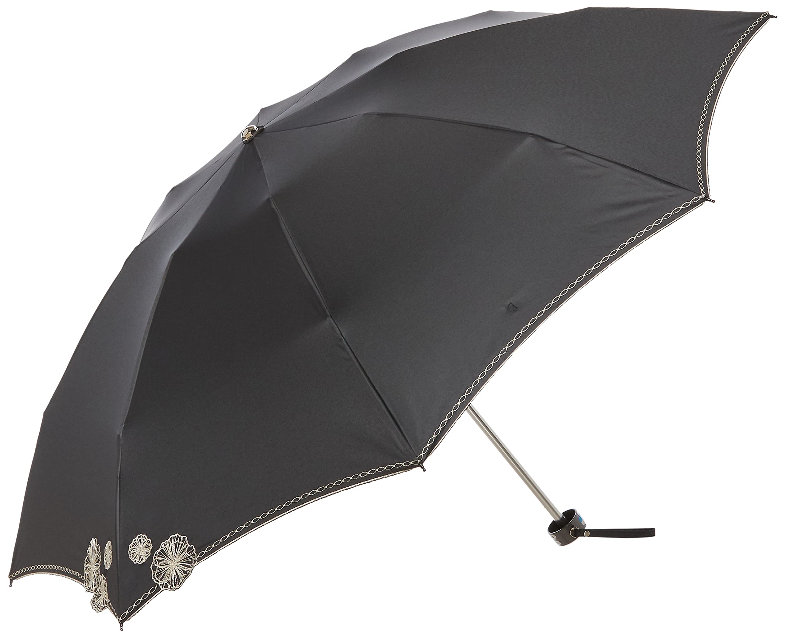 [ムーンバット] 折りたたみ傘 MATERIE(マテリエ) 駒花刺繍 日傘 パラソル レディース 11265-02【晴雨兼用・遮熱・1級遮光】 ブラック ブラック 親骨の長さ：約50㎝