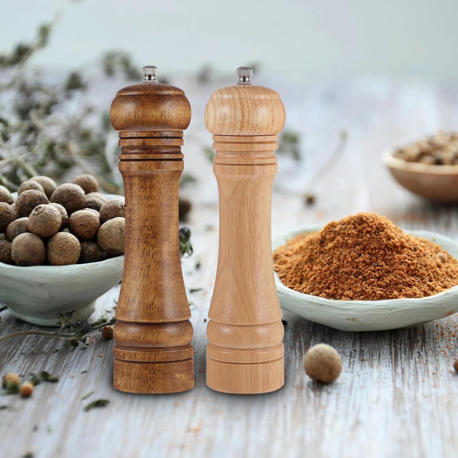 Macina Pepe Manuale Macinino per Spezie Nucleo in Ceramica in Legno 2 Pezzi Efficiente senza Perdere Aroma per Cucina