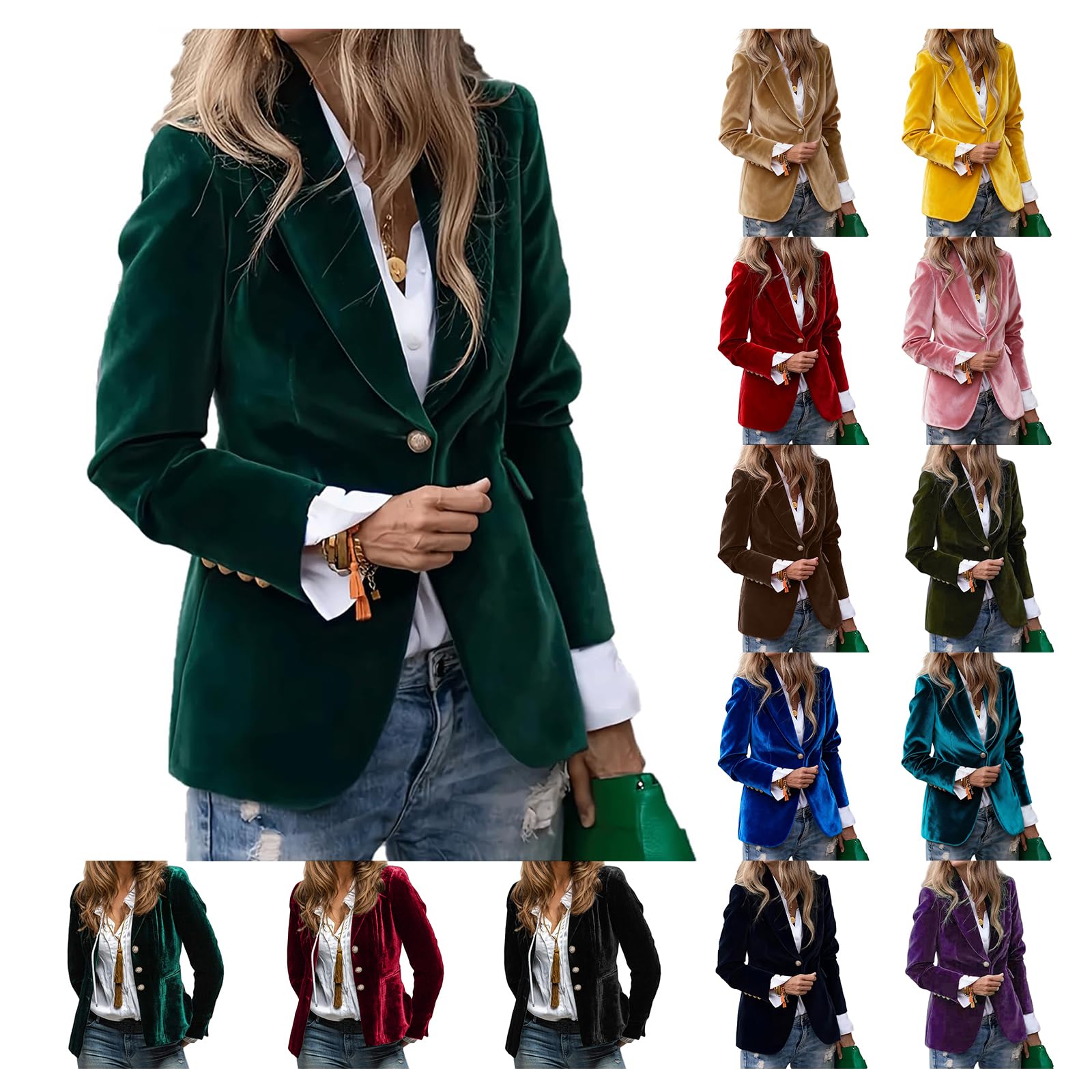 Velvet Blazer Women Business Button Down Lapel Suit Jackets Elegant Slim Fit Long Sleeve Office Work Blazer Jacket