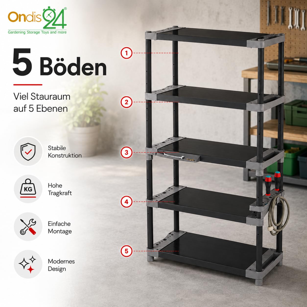 Ondis24 Schwerlastregal Kunststoffregal Qualipro(90) | Lagerregal, Kellerregal 600Kg Belastbar, 120Kg je Boden