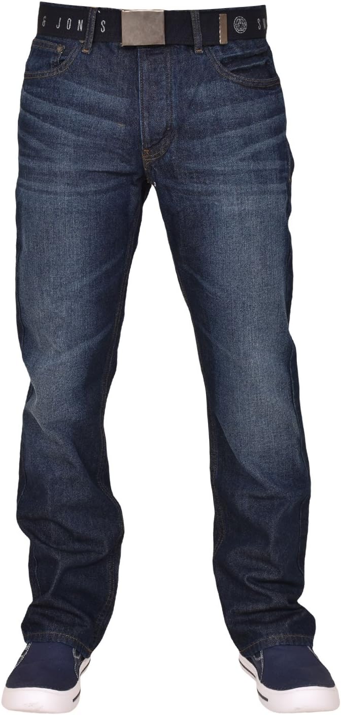 Smith and Jones Mens Enrico with Belt Boot Cut Regular Jeans
